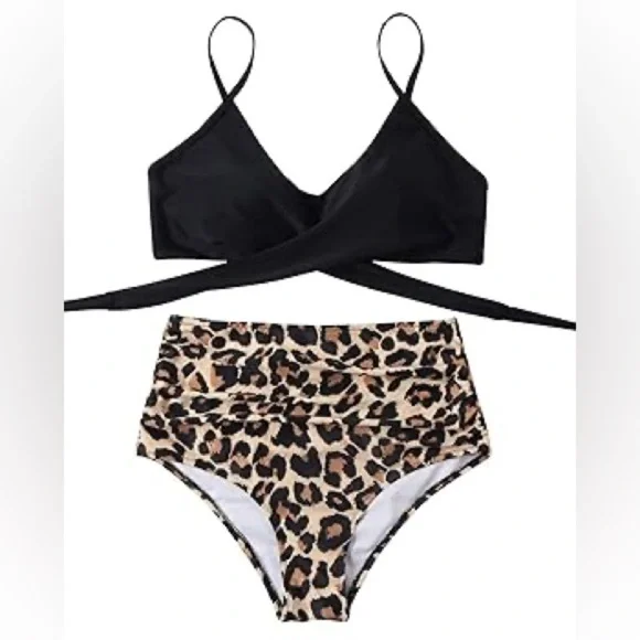 Women Cross Wrap Halter Bikini Set High Waisted Push Up Two Piece Swimsuits XL - Picture 5 of 6